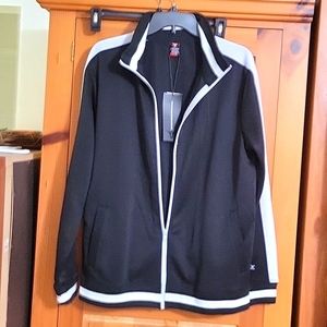 Screenshot black jacket with white outline.  Medium.  Front zip up.  Unisex NWT